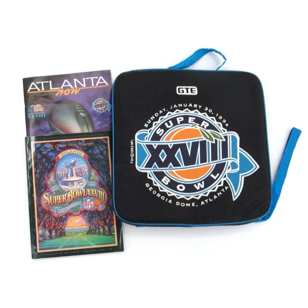 Super Bowl XXVIII 1994 GTE Seat Cushion + Game Program NFL Bundle Cowboys Bills